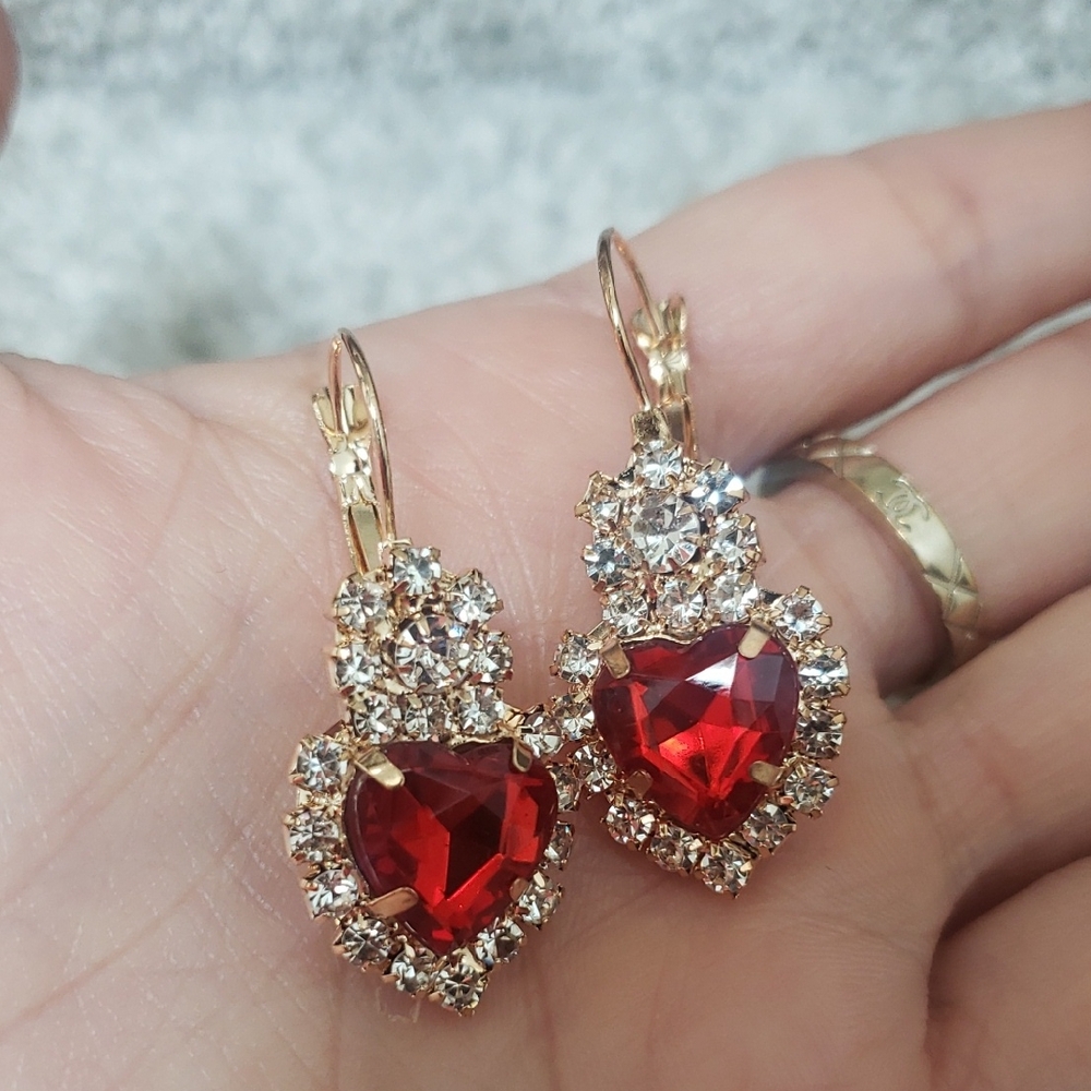 Elegant Red Heart Earrings